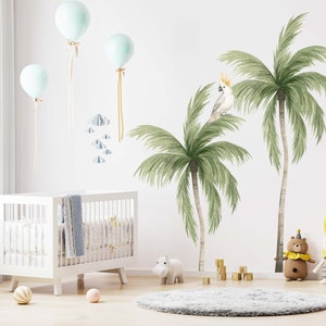 Sticker mural aquarelle palmier, sticker mural aquarelle, décoration murale pour chambre d'enfant, sticker mural forêt, sticker arbre autocollant