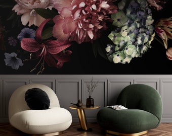 Dark Floral Wallpaper: Canvas Flower Wall Mural, Peel and Stick