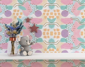 Nursery Colorful Room Peel and Stick Wallpaper - Canvas Kids Wallpaper - Decorative Kids Wall Sticker - PVC Free Self Adhesive Wallpaper