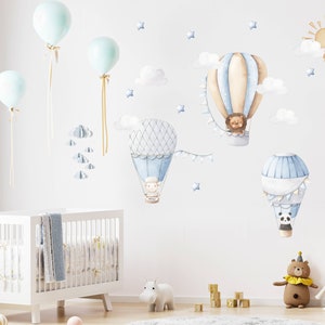 Watercolor Hot Air Balloon Nursery Wall Decal: Animal Theme, Personalized