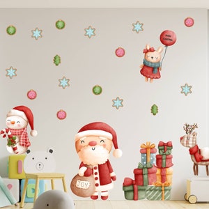 Removable Christmas Santa and Snowman Wall decal, Reusable Peel & Stick Christmas Decal, Christmas Wall Decor, Christmas Nursery Decal, Xmas