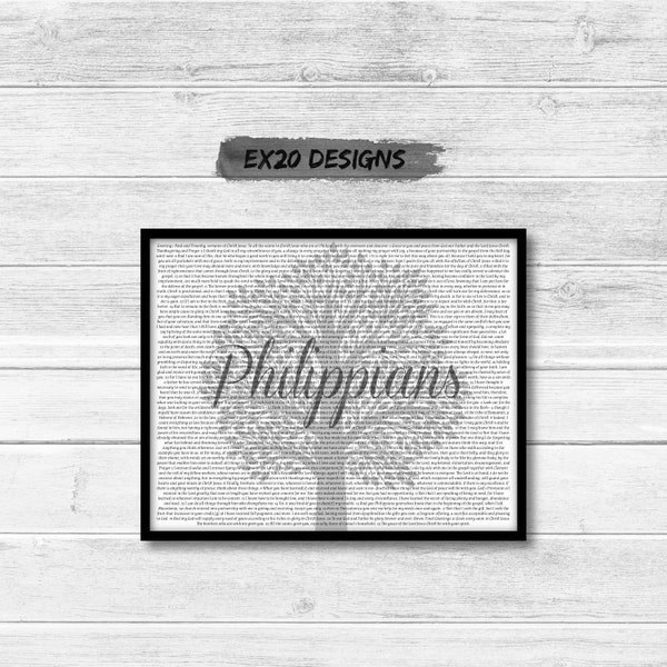 The Entire Book of Philippians Art Print DIGITAL DOWNLOAD, ESV, Bible Typography, Christian Decor, Bible Verses, Scripture, Mantel Decor