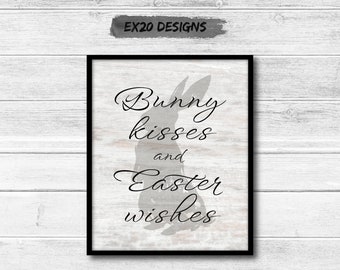 Bunny Kisses and Easter Wishes Art Print DIGITAL DOWNLOAD Easter Decoration, Easter Bunny Rabbit Rabbit, Easter Holiday Mantel Decor