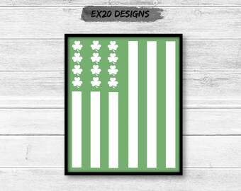 Irish Shamrock Flag Art Print DIGITAL DOWNLOAD St Patricks Day Art, Green Shamrock Flag, Shamrock Decor, St Paddys Day, Luck of the Irish