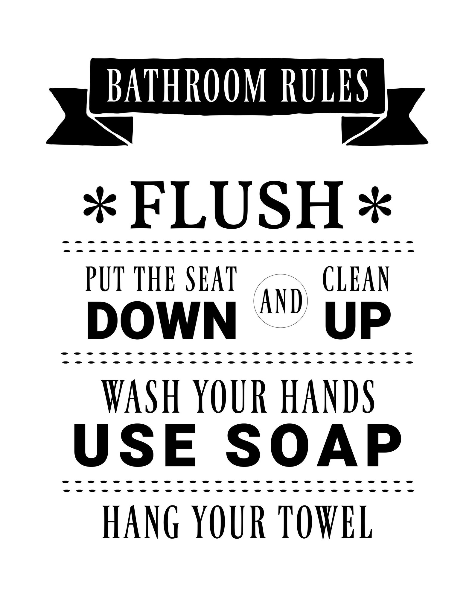 Bathroom Rules Art Prin DIGITAL DOWNLOAD Rules for Using the Bathroom Sign, Washroom Rules