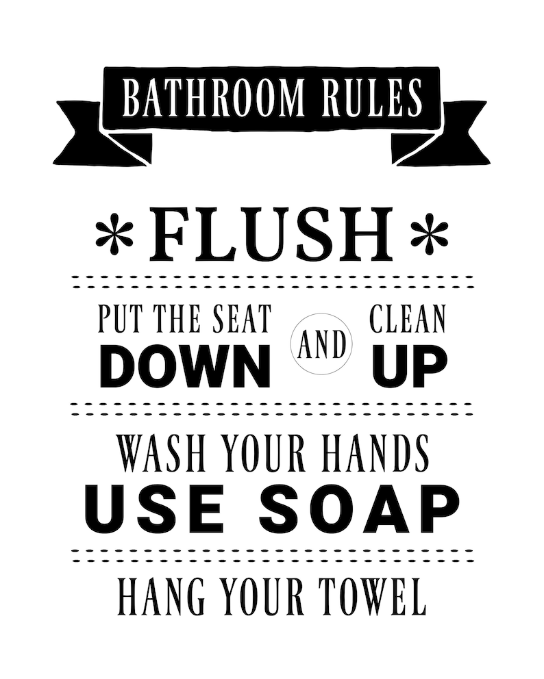 Bathroom Rules Art Prin DIGITAL DOWNLOAD Rules for Using the Bathroom