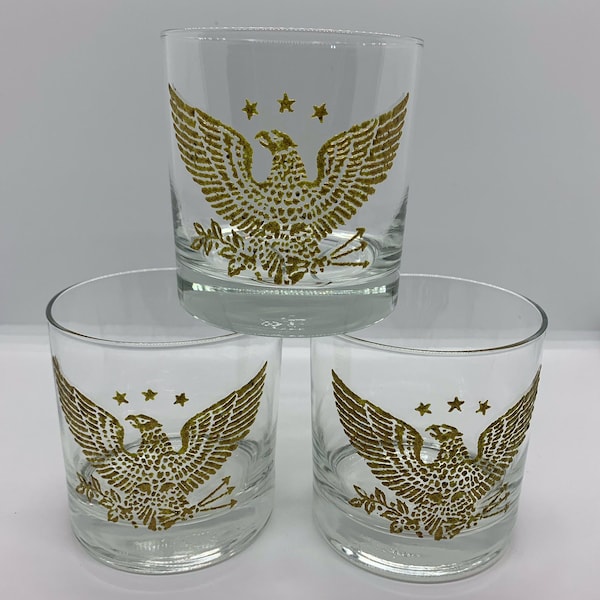 Lot de 3 verres à whisky American Eagle Anchor Hocking dorés