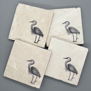 Rustic Handcrafted Heron Coaster w Cork Backing: Bird, Nature, Gift Him Her, birdwatcher, Lake House, Cabin, Florida