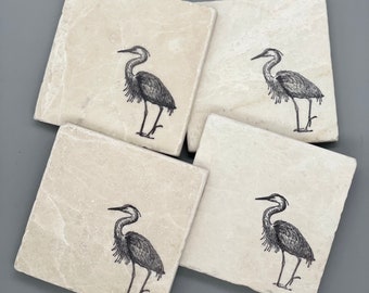 Rustic Handcrafted Heron Coaster w Cork Backing: Bird, Nature, Gift Him Her, birdwatcher, Lake House, Cabin, Florida