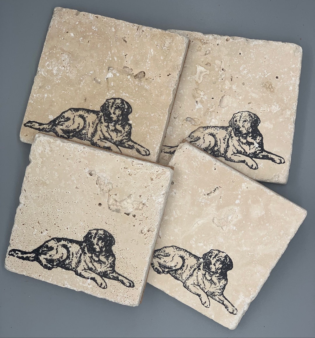 Rustic Tumbled Limestone Coasters Labrador, Dog Decor, Black Yellow or