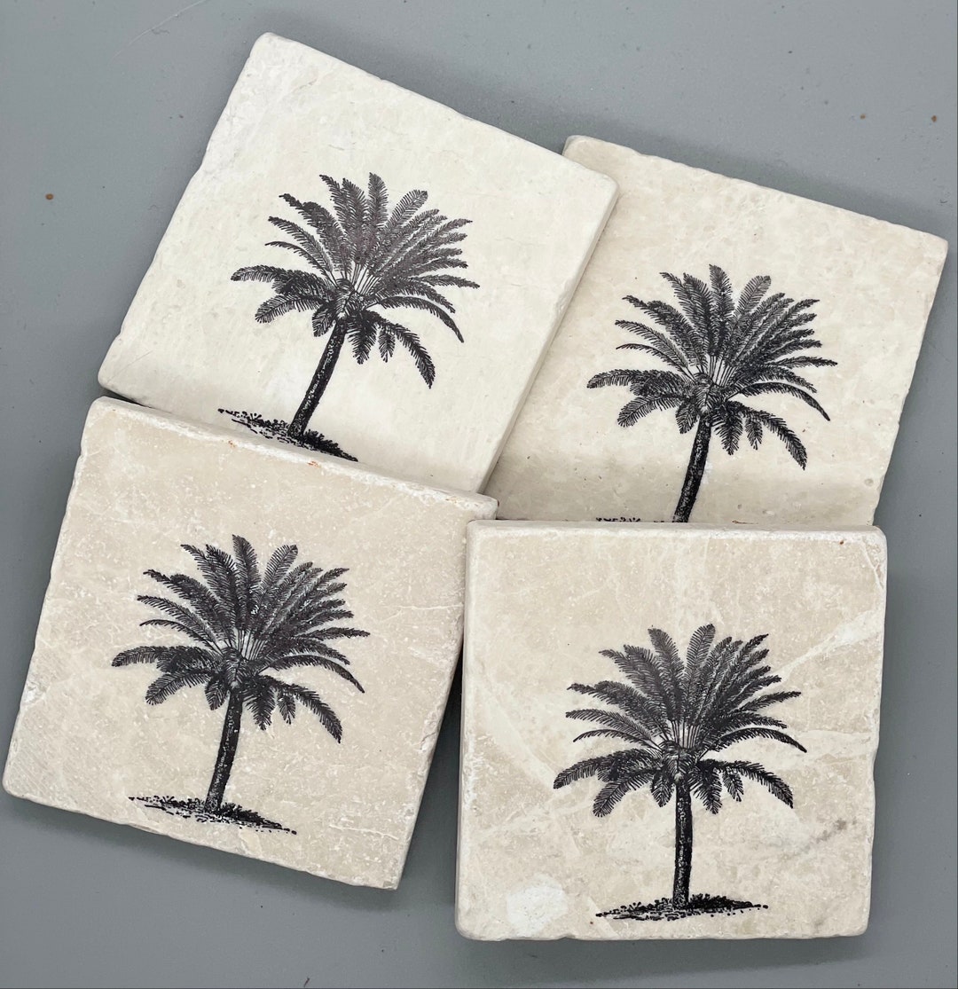 Rustic Handcrafted Tumbled Marble Palmetto Palm Tree Coasters Etsy