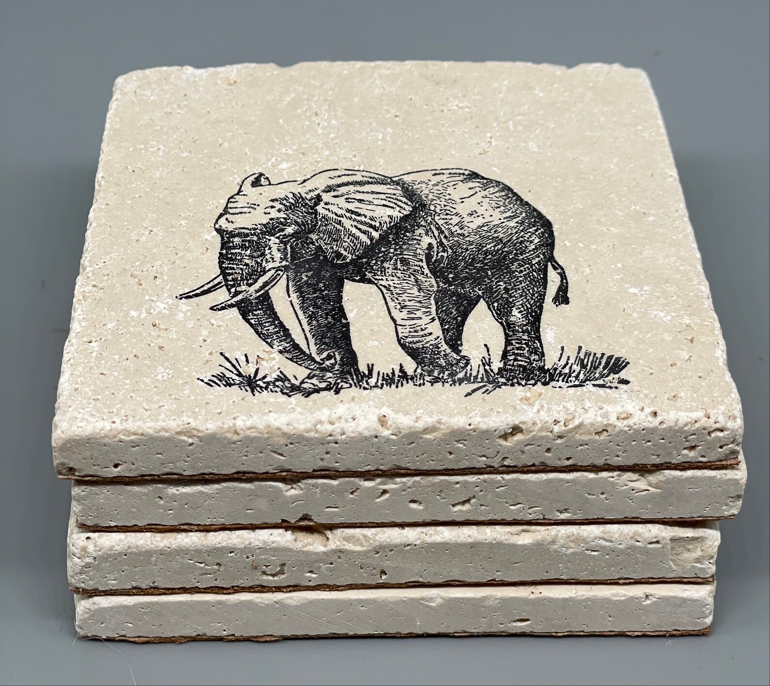 Rustic Handcrafted Tumbled Limestone Elephant Coasters W/ Cork Etsy