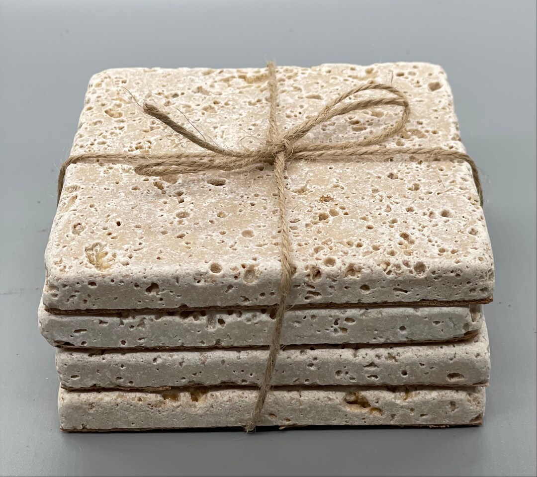 Rustic Tumbled Limestone Coasters W/ Cork Back Rustic Elegance, South