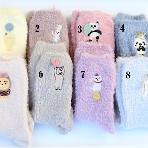 Winter Warm Fuzzy Socks, Sleeping Socks , Embroidered Socks, Winter Socks , Plush Slipper women Fuzzy Socks; Cartoon Fuzzy Socks
