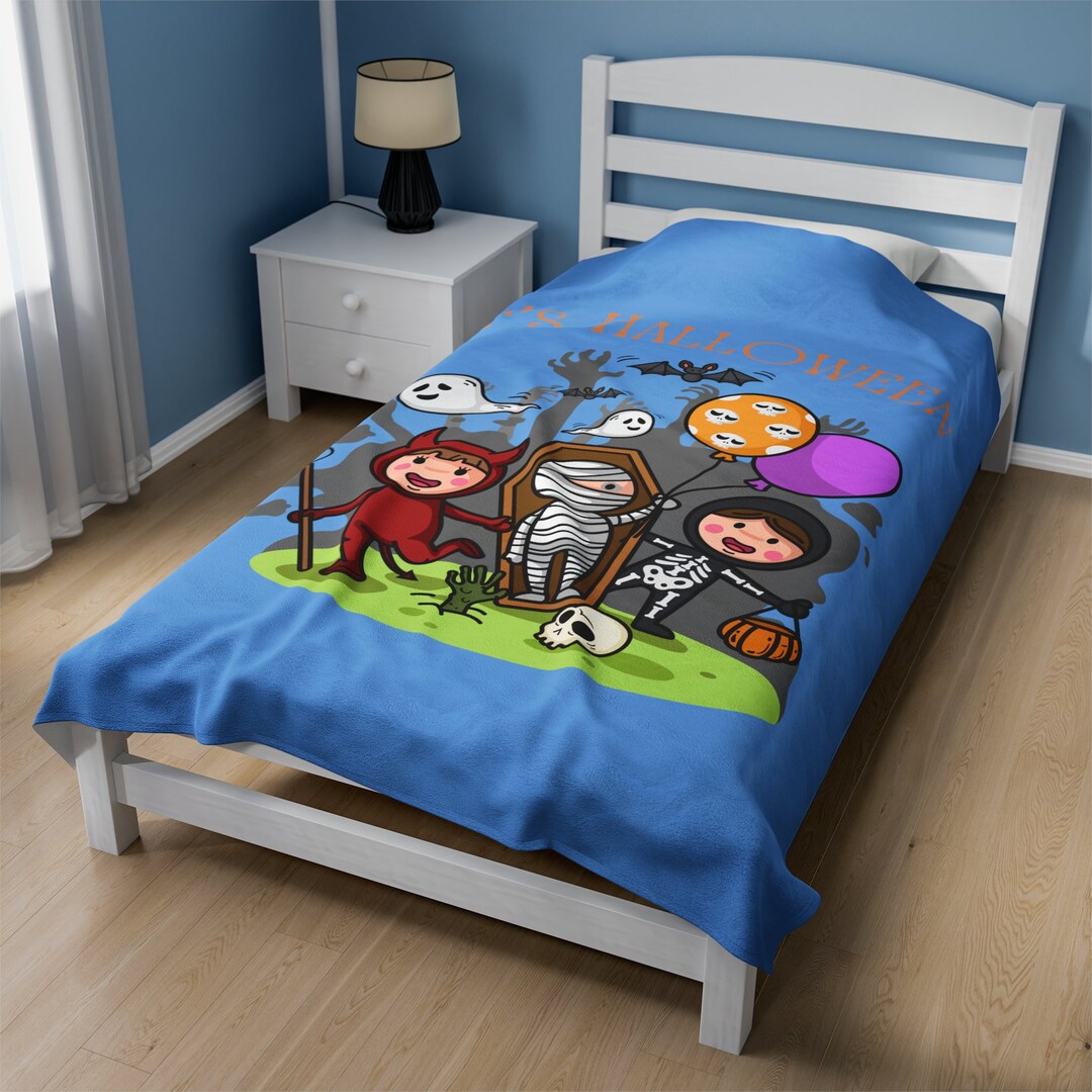 Halloween Blanket Light Blue Halloween Children Blanket Etsy