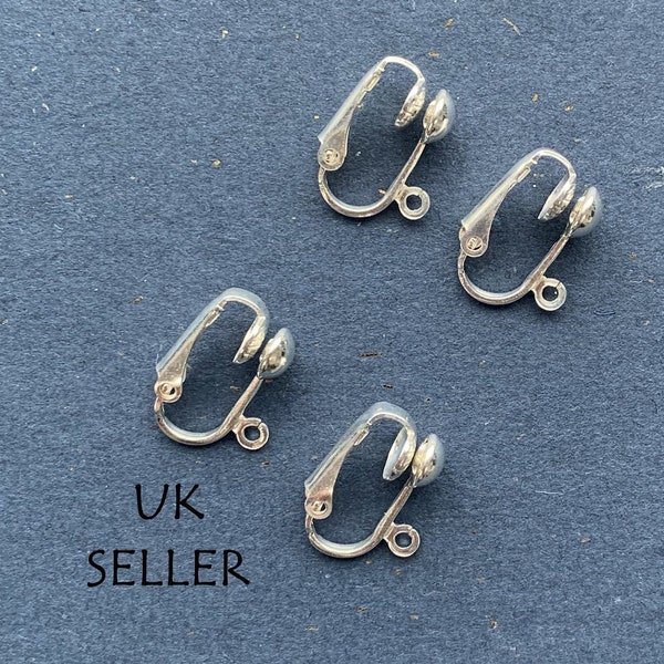 Clip on Earring Converter, DIY clip on earrings for women or men, Non Pierced earring clips, Silver Tone,  Uk Seller F14