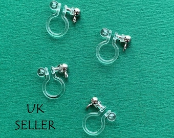 Invisible clip on earring converter, Silver tone, adapt dangle earrings to clip earrings, Hypoallergenic, UK Seller, F5