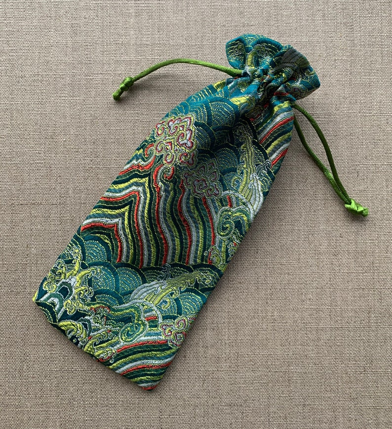 Green Long Silk Gift Bag Spectacle Case Oriental Style Etsy