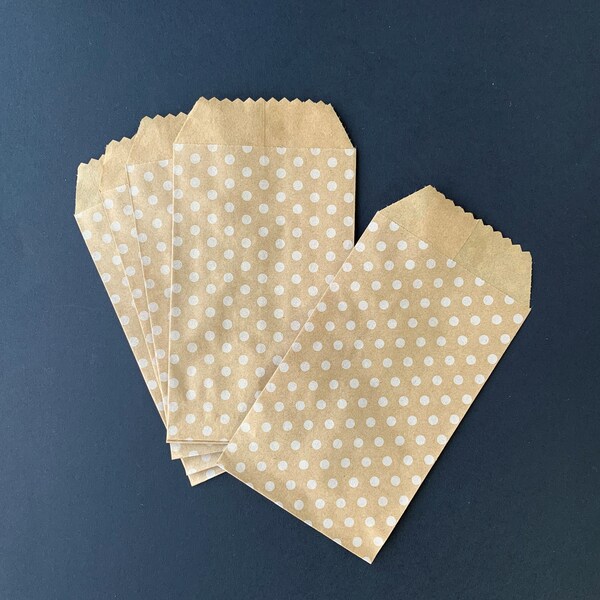 Bolsas pequeñas de papel kraft con lunares color crema, bolsas para fiestas, bolsas para regalos de boda, bolsas para dulces, vendedor del Reino Unido, P13