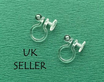 Invisible Clip on earring converters, change studs to comfortable clip earrings, medium base pad for glue, hypoallergenic clips uk seller F6