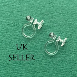 Invisible Clip on earring converters, change studs to comfortable clip earrings, medium base pad for glue, hypoallergenic clips uk seller F6