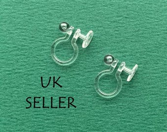 Invisible Clip on earring converters, change studs to comfortable clip earrings, medium base pad for glue, hypoallergenic clips uk seller F6