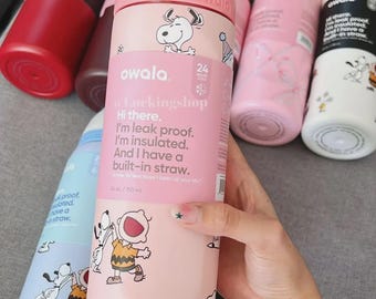 Snoopy Owala FreeSip Bottle 32oz, Insulated Leakproof Water Bottle With Straw Lid