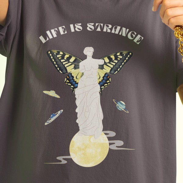 Life Is Strange Weirdcore Space Shirt Greek Goddess Moon Shirt Planet Space Theme Alt Clothing Weirdcore Clothing Fairy Grunge Butterfly Tee