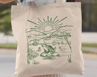 Frog Tote Bag Trendy Tote Bags Tote Bag Estética Goblincore Cute Tote Bags Fairycore Nature Tote Bag Spring Tote Bag Bolsa todos los días