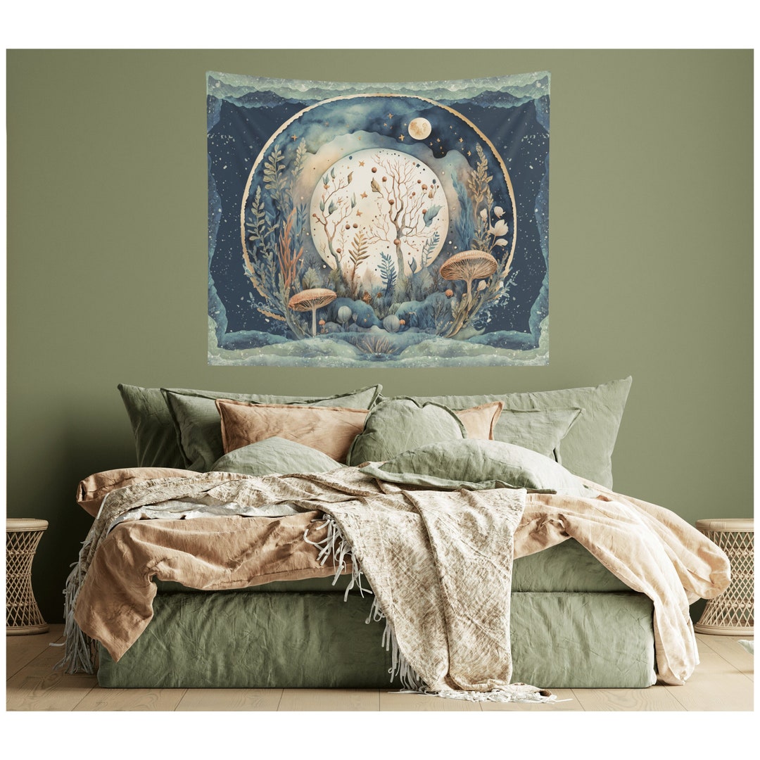 Moon Tapestry Goblincore Cottage Core Decor Fairycore Decor Mushroom ...