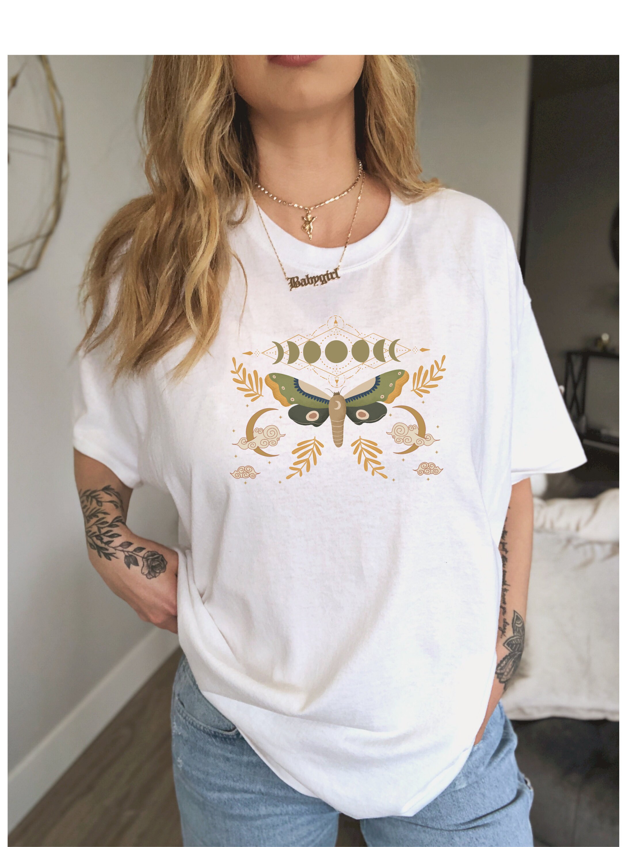 Boho luna moth shirt spiritual cottage core moon shirt | Etsy