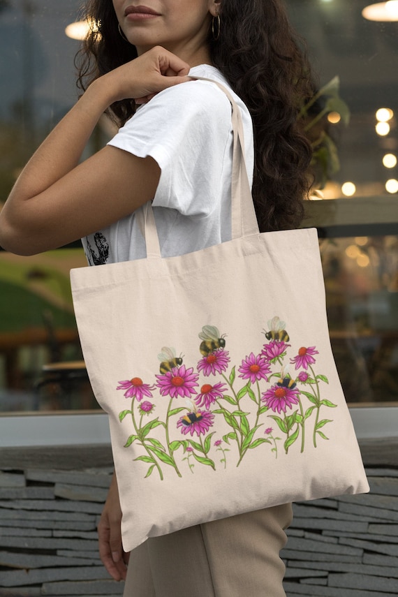 4 Pcs Floral Canvas Tote Bag for Women Teenagers Minimalist Bouquet Cute  Tote Bags Aesthetic Reusable Boho Flower Tote Bag