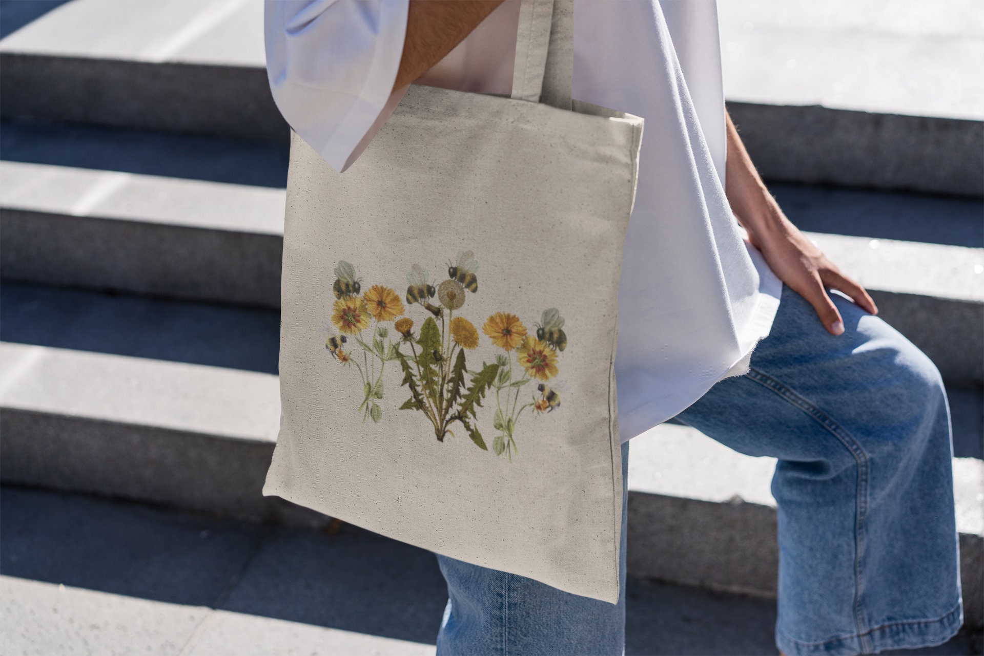 Aesthetic Dandelions Black Tote Bag with Zipper