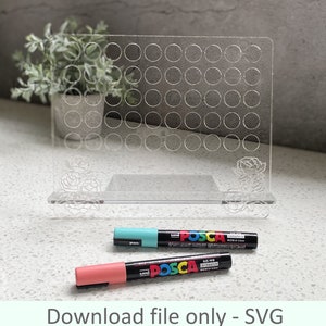 Posca Marker Pen Holder Stand Shelf Florals 50 Marker Pens Personalize - SVG for Glowforge or Laser