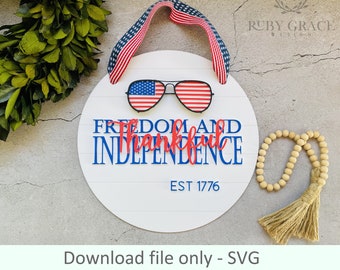 アメリカ国旗アビエーターグラス - 自由と独立の 7 月 4 日愛国的サイン - Glowforge/Laser 用にデザインされた SVG