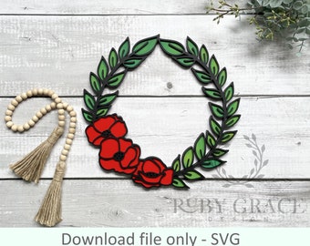 追悼リース ANZAC 第一次世界大戦 第二次世界大戦 退役軍人 | Glowforge 用デジタル レーザーカット SVG ファイル | レーザー