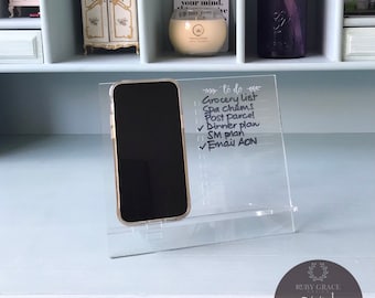 To Do リスト付き携帯電話スタンド | スライドして一緒に | 充電コードギャップ) デジタル ファイル | Glowforge およびレーザー用 SVG