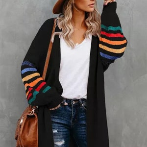 Striped Balloon Sleeve Cardigan