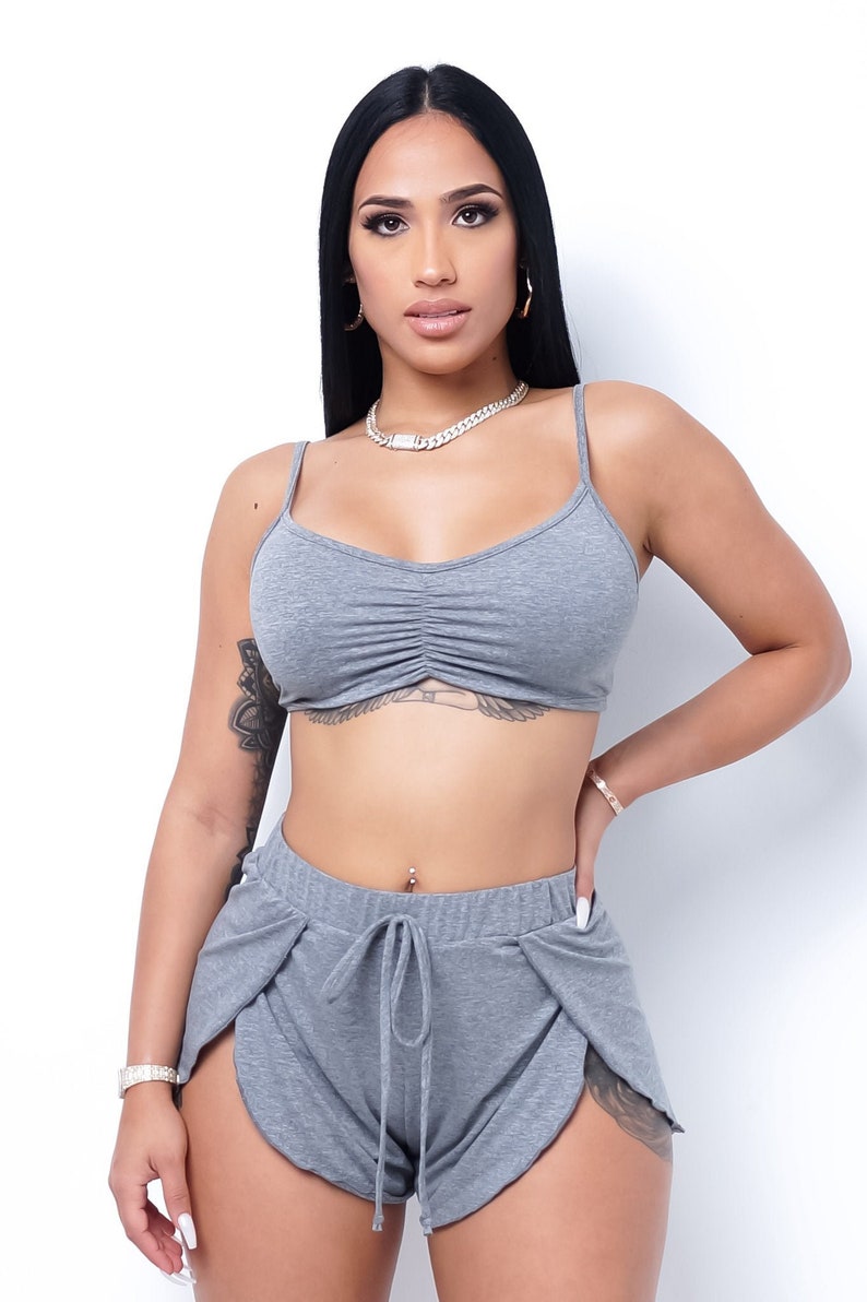 denim 2 piece short set