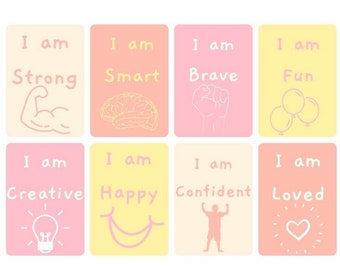 8 Printable Kids Affirmation Flash Cards - Positive affirmations- toddler affirmations- daily positivity flash cards- Pink