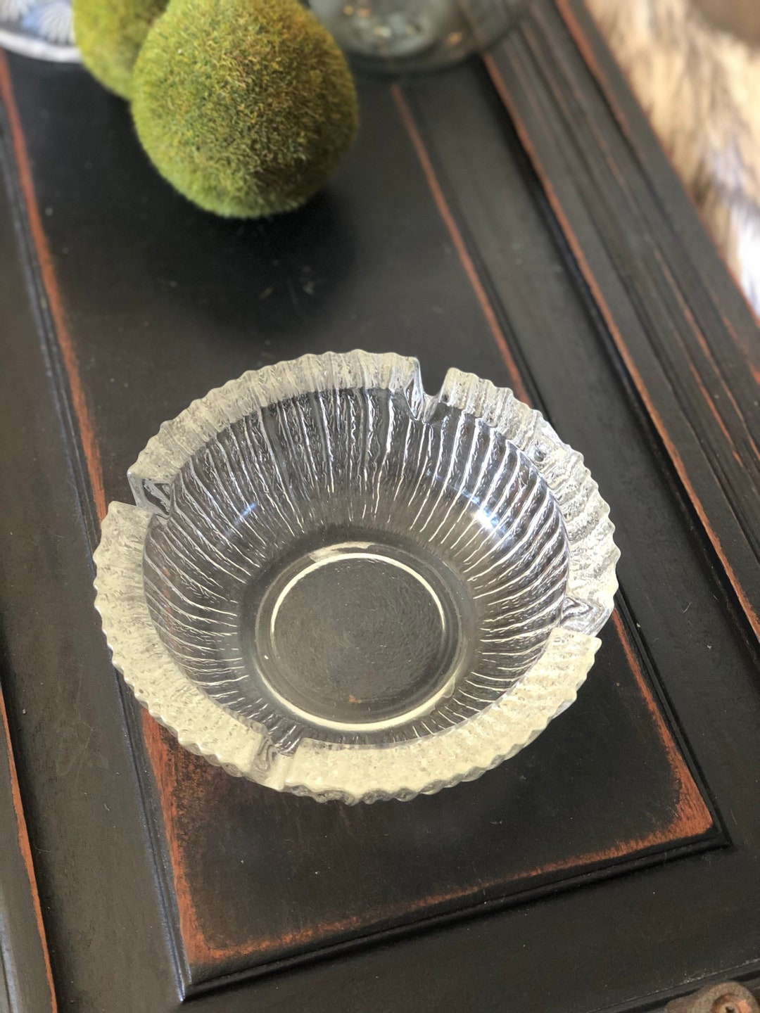 Vintage Heavy Glass Ashtray Etsy