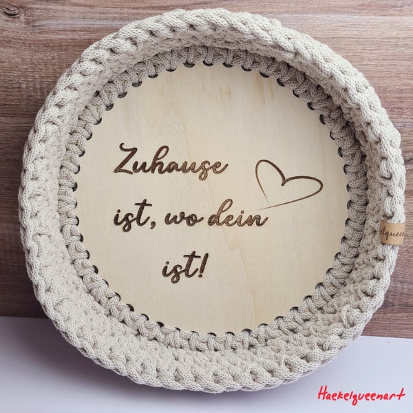 Brotkorb gehäkelt, Bread Basket with Wooden Bottom, runder Häkelkorb, Utensilo, Aufbewahrungskorb, Kitchen,FERTIGUNG in WUNSCHFARBE