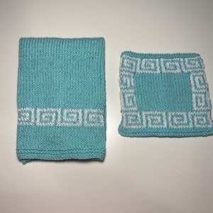 Eco-Friendly Greek Key Mosaic Washcloth and Handtowel Set