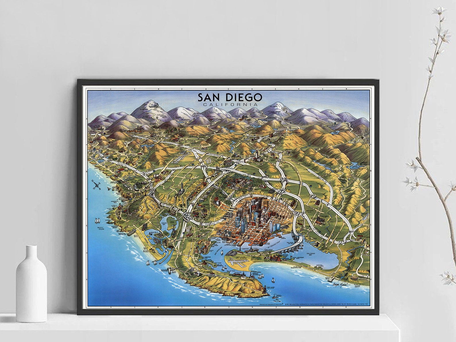 San Diego Map Art Print Old San Diego State Poster Vintage Etsy