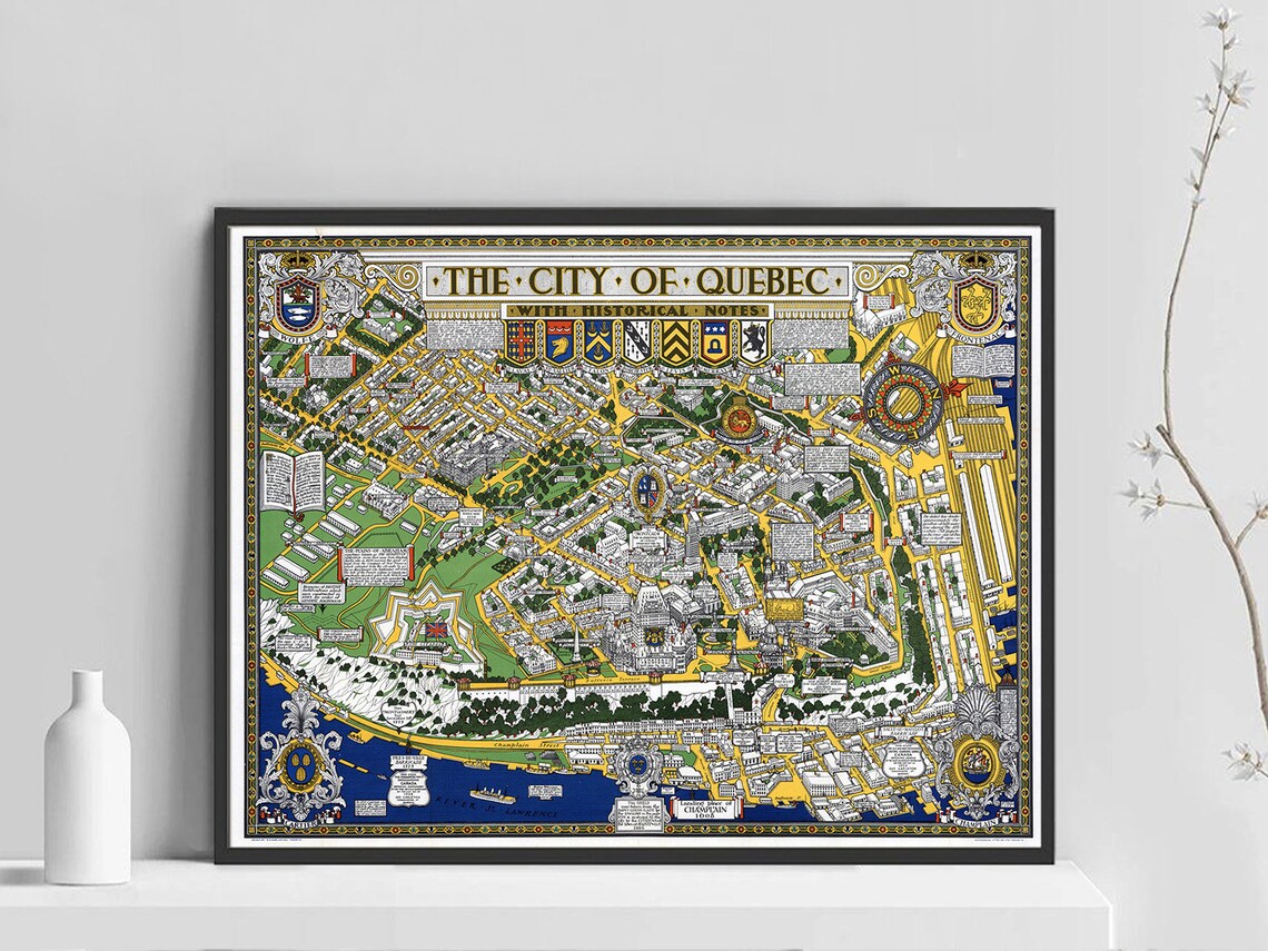 Quebec City Map Art Print Old Map Quebec City Pictorial Map | Etsy