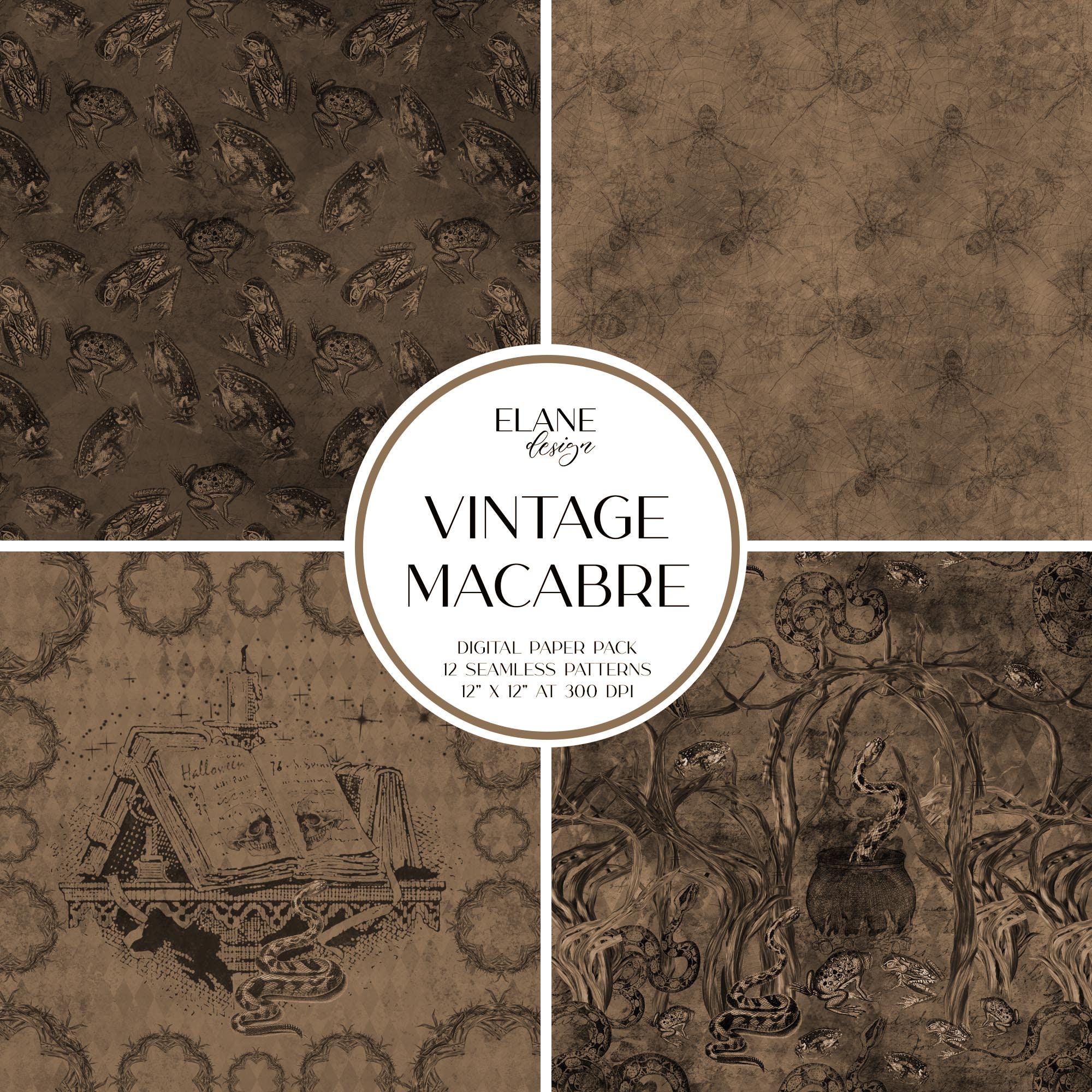 Vintage Halloween Digital Paper, Skull Seamless File, Gothic Seamless ...