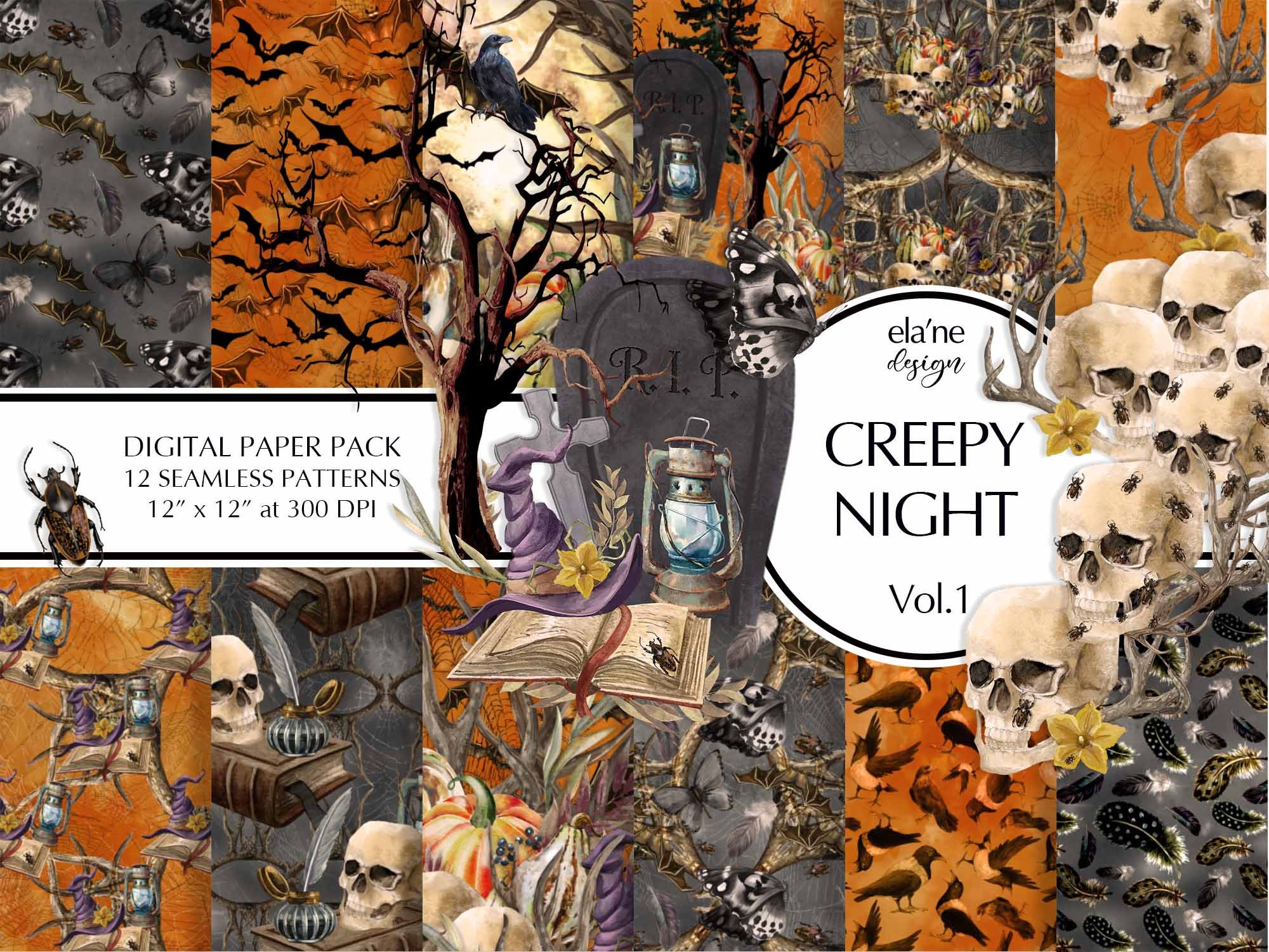 Halloween Digital Paper, Gothic Pattern, Halloween Journal Printable ...