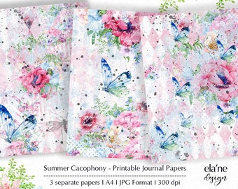 Printable Junk Journal Pages, Floral Journal, Butterfly Collage Sheets, Digital Journal Kits, Printable Collage Sheets, Digital Paper Pack,