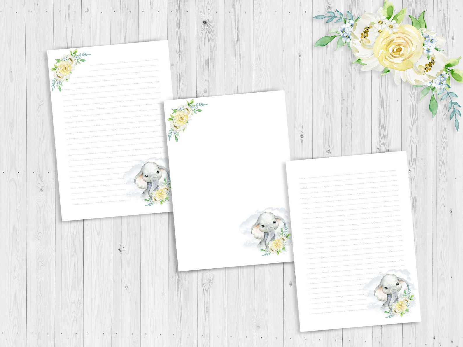 Printable Stationery, Baby Elephant Boy, Floral Stationery, Printable ...