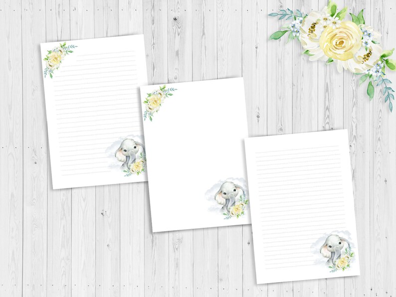 Printable Stationery Baby Elephant Boy Floral Stationery Etsy